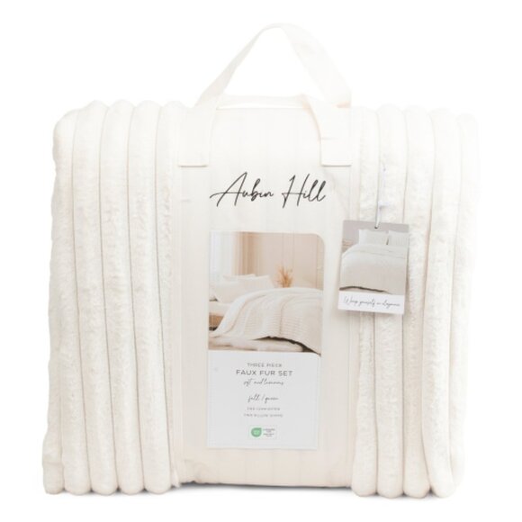 AUBIN HILL Ivory Faux Fur Comforter Set - Picture 1 of 3